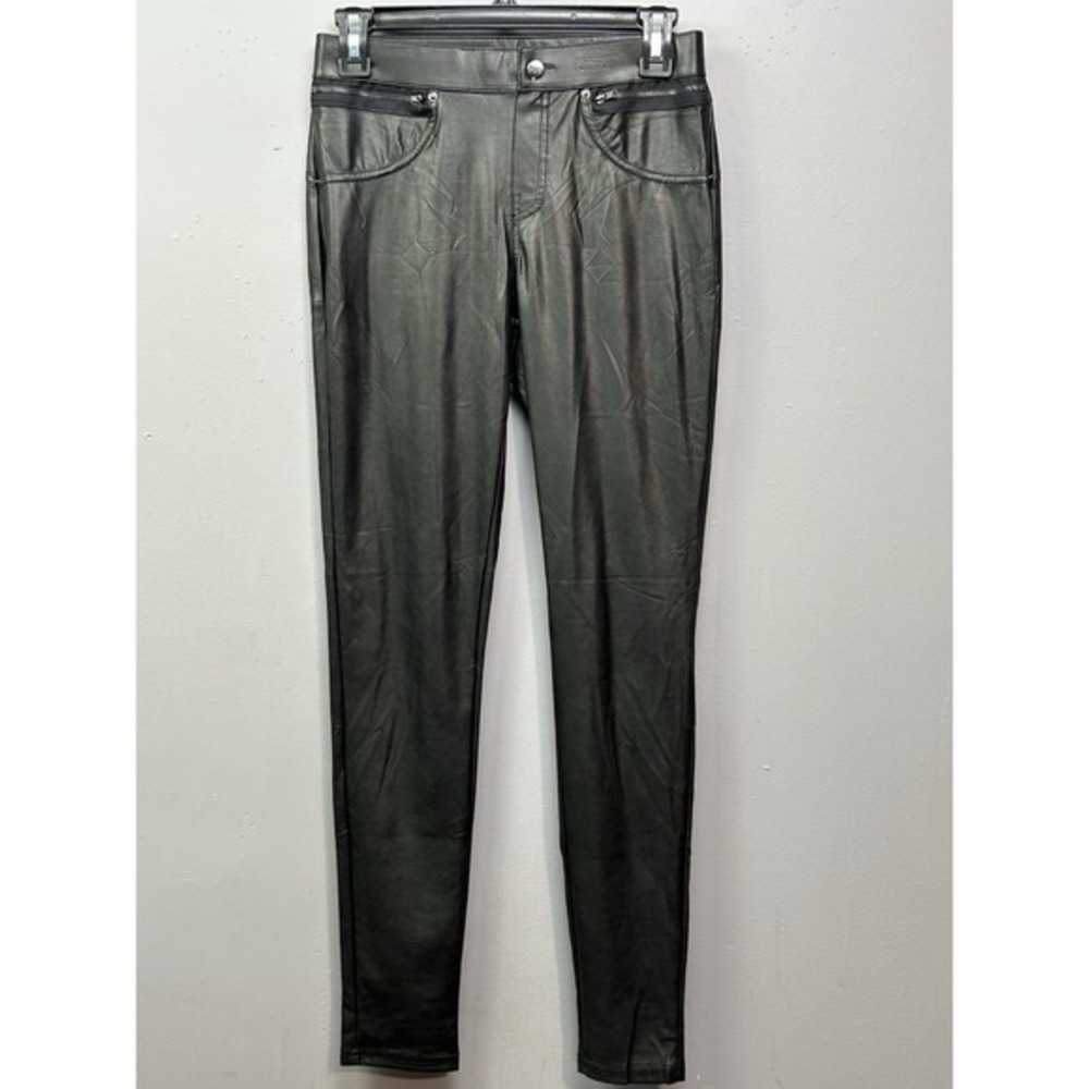 Hue Faux Leather Skinny Pants Womens Small Leggings Mid-Rise Stretch Black Vegan